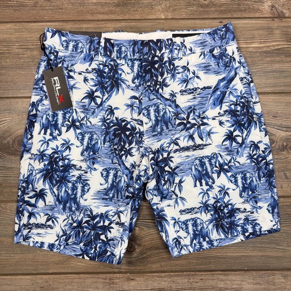 RLX Ralph Lauren Other - RLX Ralph Lauren Mens Golf Shorts Size 32 Tailored Blue White Elephant Print New